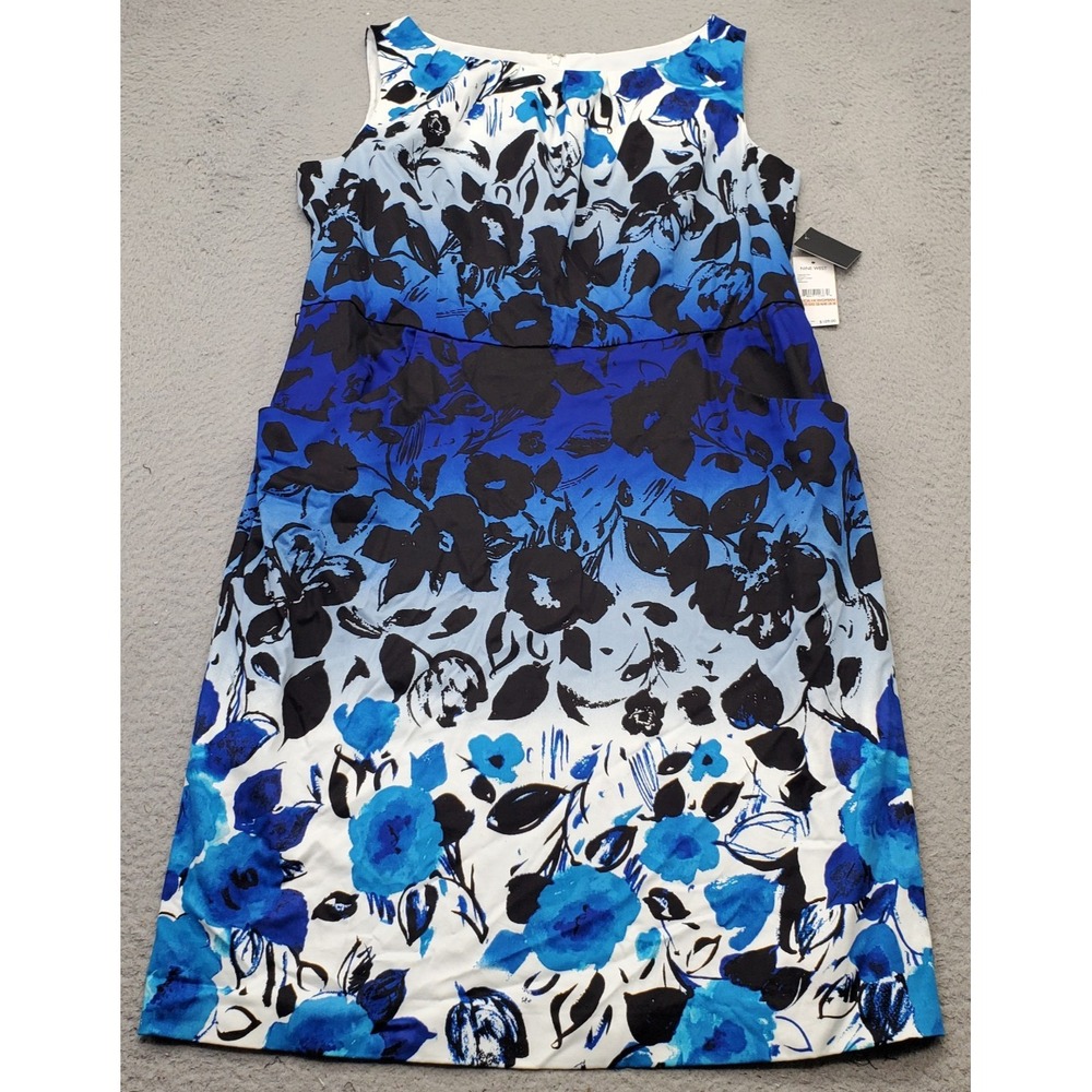 Nine West Sheath Dress Womens 14W Multi Floral Printed Scuba Sleeveless Back Zip
